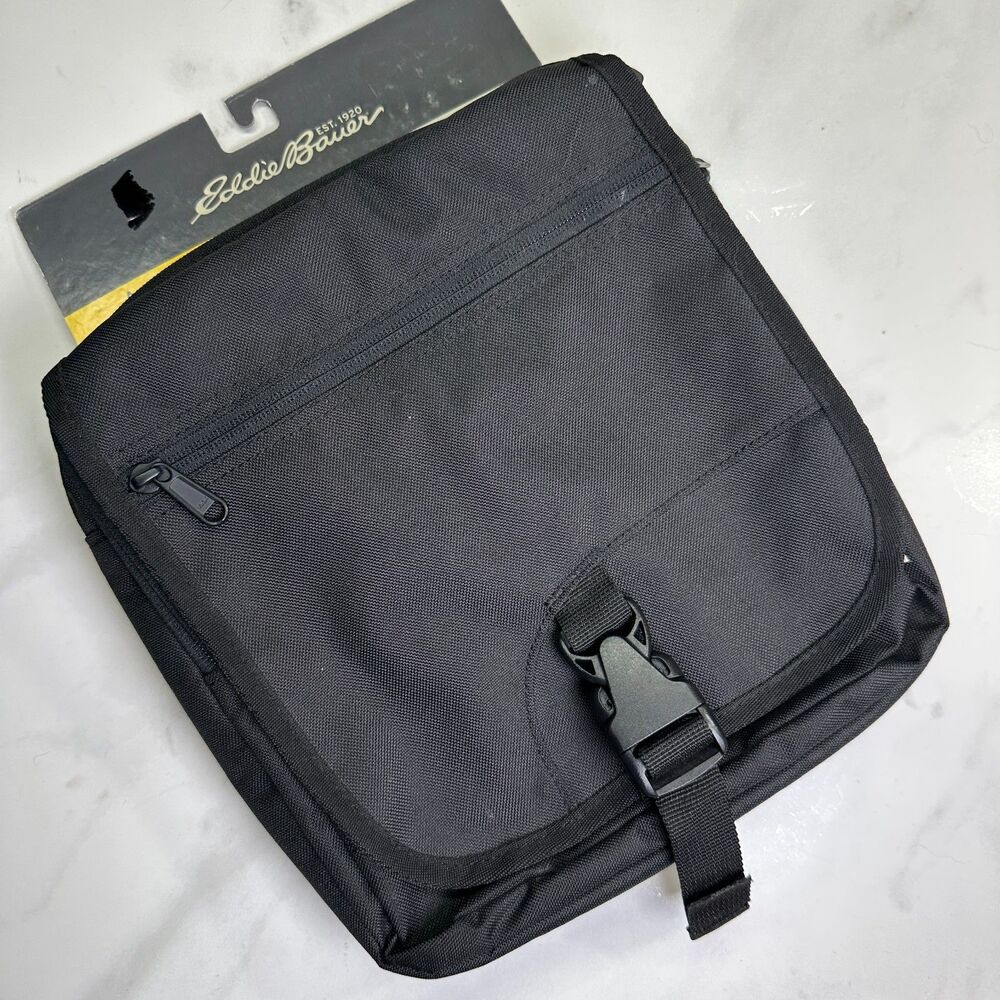 Eddie Bauer Connect Tech Travel Day Bag, Black Multipocket Crossbody Satchel NWT